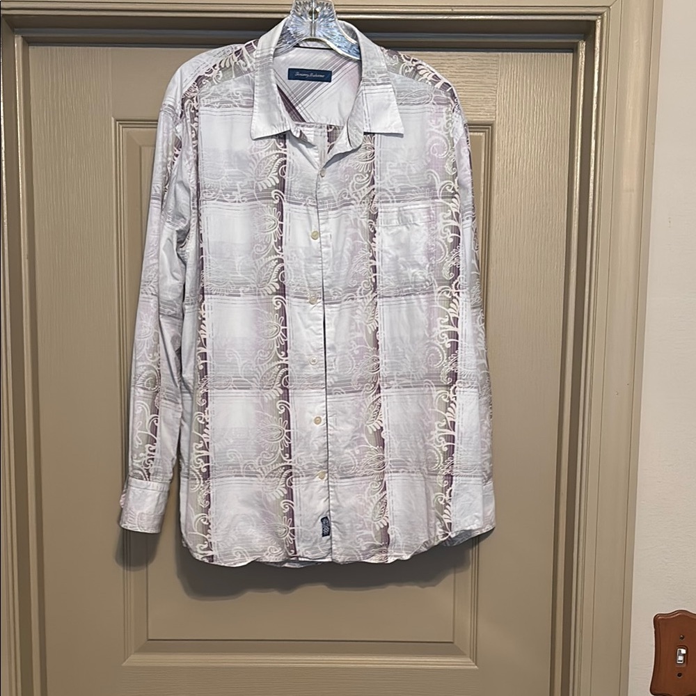 Tommy Bahama White and Gray Casual Button Down Shirt